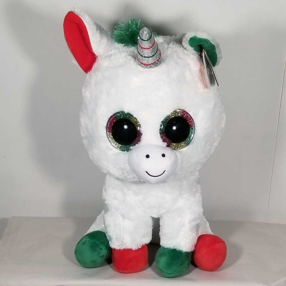 TY Candy Cane the Unicorn Jumbo 16" Beanie Boos Christmas Holiday NWT 2018